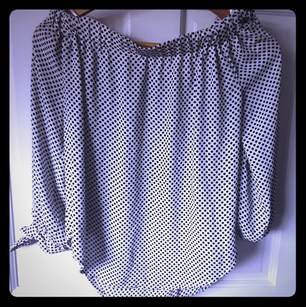 Polka  dots  dressy  off the shoulder  blouse